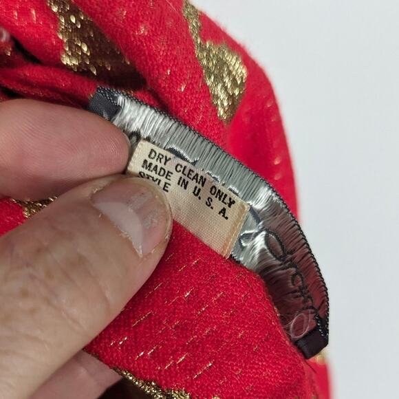 VTG 70's Fernando Sanchez Short Robe Evening Blazer Gold Metallic Red Ribbed Tie - Picture 8 of 12